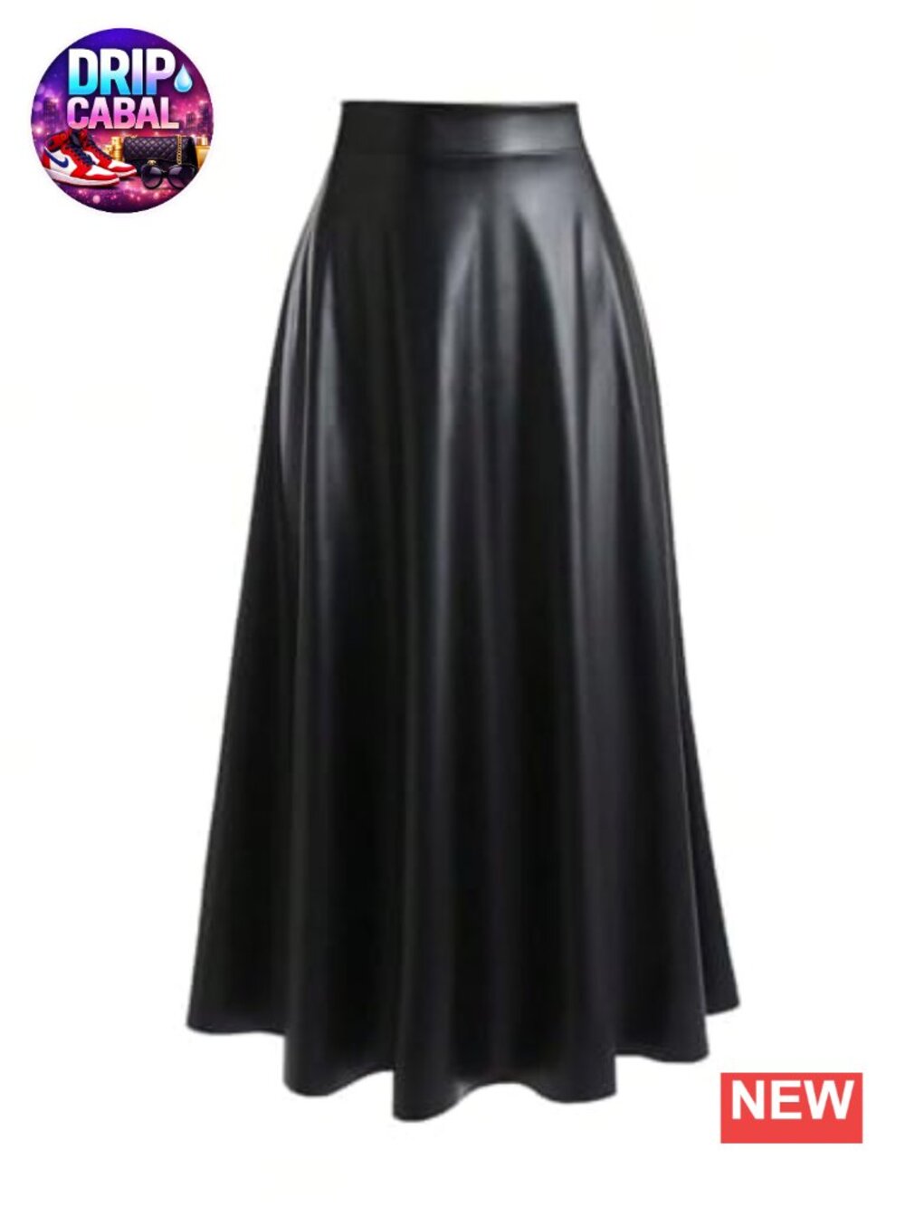 Faux Leather A-Line Long Skirt High Waist Flowy Fall
